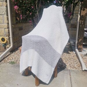 Barefoot Dreams CozyChic Throw Blanket 619 Gray Stripe $168 Soft Cozy Warm Soft